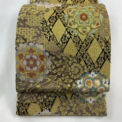 袋帯 美品 秀品 振袖向き 華文 花唐草 金糸 唐織 金色 六通 正絹 【中古】