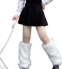 KYwebショップ レディース レッグウォーマー 足首ウォーマー フェイクファー 防寒 厚手 ルーズソックス ロング(ホワイト,  Free Size)