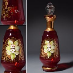 5/24迄【極美品】MURANO GLASS 赤花瓶 金色装飾 ベネチアングラス