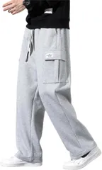 UVERONE スウェットパンツ メンズ カーゴパンツ ジャージ ワイドパンツ ズボン カジュアル トラックパンツ(ライトグレー,  M)