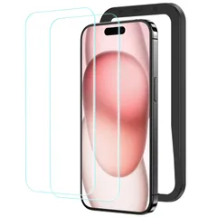 NIMASO ガラスフィルム iPhone15用強化ガラス 保護フィルム ガイド枠付き 2枚セット アイフォン 15（6.1インチ）対応 NSP23H69