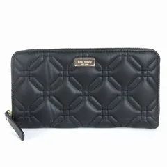 ケイトスペード KATE SPADE 美品 長財布 ラウンドファスナー キルティング調 レザー ロゴ プレート WLRU6340 黒 ブラック ウォレット ■SM3のサムネイル