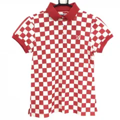 ★特価★【美品】ジャックバニー 半袖ポロシャツ レッド×白 ブロックチェック柄 背面ストライプ レディース 1(M) ゴルフウェア Jack Bunny