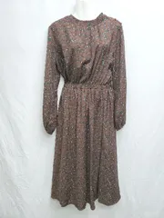 ◇ Θ RAY CASSIN レイカズン 花柄 長袖 膝下丈 ワンピース サイズF ブラウン ブルー系 マルチ レディース P  【1409090048463】