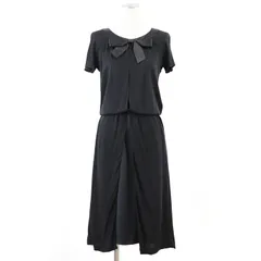 CHANEL シャネル ワンピース 02A P19764 COCOマーク モノグラム ボタン チャーム リボン ギャザー ドレープ ドレス 半袖 キャミソール インナー付属 レディース サイズ 36 ブラック ダークネイビー 黒 フランス製