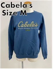 カベラス　Cabela’ｓ　古着　スウェット　プルオーバー　刺繍　プリント　デカロゴ　M　レディース　青