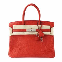 HERMES エルメス バーキン30 ミシシッピエンシス アリゲーター マット ゼラニウム Y刻印 シルバー金具【送料無料】バッグ クロコダイル 赤【中古】24421016