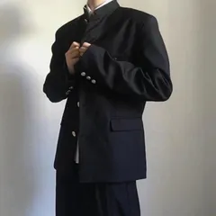 2点セット 学生服 上下セット メンズ 男子 制服 学ラン 詰襟 ラウンド襟 ブレザー 上着 長ズボン ジュニア ボーイズ スクール ジャケット スラックス ウエストゴム 高校生 中学生 通学 学生服#