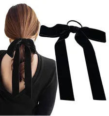 [Herbeluemily] ベロアリボン リボン ヘアゴム シュシュ 大きめ ベルベット ベロアリボンゴム 髪ゴム 黒 B ヘアゴム [B ヘアゴム]
