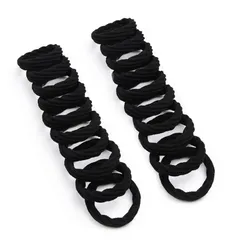 【20本セット】ヘアゴム 黒 髪ゴム 跡がつかないヘアゴム 太いタオルリング  シームレスなヘアバンド ヘアアクセサリー 髪束ね 高弾性 おしゃれ（ブラック）