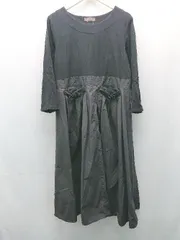 ◇ FRENCH PAVE フレンチパヴェ ラウンドネック 異素材 プリーツ 長袖 ロング ワンピース 表記なし ブラック レディース E 【1310050001339】