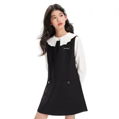 【新品】 [Barry Banny] ジャンパースカート ワンピース キッズ ベスト 子供服 女の子 ドレス 無地 黒 ノースリーブ ヘップバーン風 通園 通学 受験 慶弔 フォーマル 入学式 発表会 おしゃれ 春 秋 冬 120cm