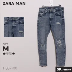 ★美品★ ZARA MAN ザラ パンツ　スキニーデニム 　ダメージ加工　ストレッチ 　ライトブルー　ブルー　 【H887-00】 送料無料　古着　メンズ
