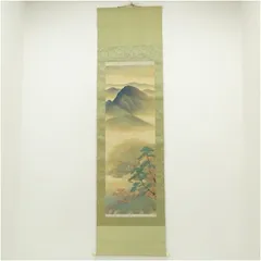 村上委山筆 絹本彩色画 【 鷺図 】 軸先良品 緞子掛け軸