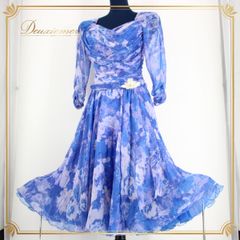 【美品 社交ダンス衣装】ブルー系 パープル系 lovely dancing ドレス ワンピース レッスン パーティー 青 紫 長袖 派手 かわいい おしゃれ 着やすい ショートスリーブ 女性用イベント 特別な日 デザインドレス 美品 社交ダンス衣装】ブルー系 パープル系 lovely dancing