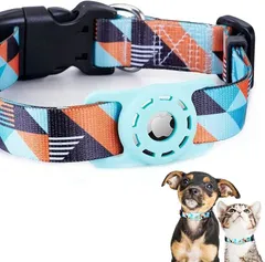 masamilk 犬用エアタグ首輪 猫 ペット首輪 迷子 追跡 ペット用品 AirTagケース(幾何学ミントグリーン,  XS)
