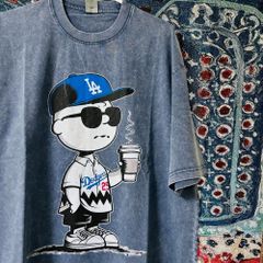 Dodgers Ｔシャツ ティーシャツ ダメージ加工 攻め 前衛的 男性 ブルー 野球 Dodgers スヌーピー ウォッシュ加工 半袖 Tシャツ 新品 XL 2XL レトロ 個性的 奇抜  攻め 前衛的 ビンテージリプリント vintage riprint