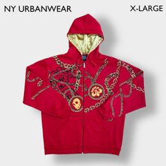 NY URBANWEAR ジップアップ パーカー スカル ゴールドチェーン XL