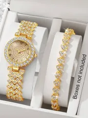 腕時計 レディース セット 2個 レディースファッションカジュアル ローマンダイヤル フルダイヤモンド 英国風腕時計 ジュエリーアクセサリーセット ファッションラインストーンブレスレットセット パーティー 結婚式