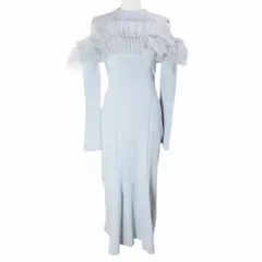 マーキュリーデュオ MERCURYDUO チュールドッキングフレアマーメイドワンピース 002460302401 ロング リブニット 長袖 オープンショルダー ハイネック M アイスブルー X