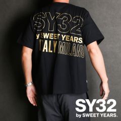 【SY32 by SWEET YEARS/エスワイサーティトゥバイスィートイヤーズ】BACK SLASH BIG LOGO TEE - BLACK × GOLD / グラフィックTシャツ / 14154J-W【国内正規品】