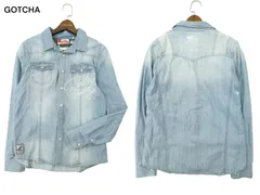 GOTCHA ガッチャ 通年 ロゴ刺繍★ USED加工 長袖 ウエスタン デニム シャツ Sz.M　メンズ サーフのサムネイル