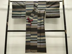 平和屋着物＃道中着　単衣　横段文　ロング丈　正絹　逸品　CAAW4818dy