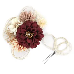 髪飾り 成人式 水引 赤 ワインレッド ゴールド 振袖 前撮り 袴 花 白 ピンク カスミソウ パールビーズ ラインストーン 大きい No.12-1074