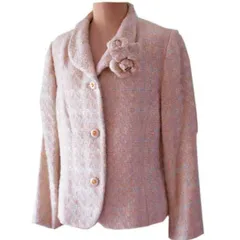 ツイード素材の３点セットスーツ（7号〜21号あり）ピンク系