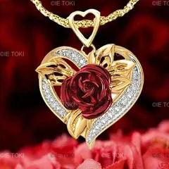 エレガントなハート型の赤いローズペンダントネックレス 記念日に最適なロマンチックなプレゼント 絶妙なスタイル
