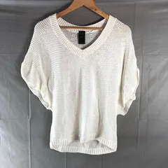 ルスーク Le souk カットソー ニット 編みデザイン ドルマンスリーブ Vネック リブ 綿100％ 白 38サイズ 2025071600322