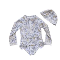 ☆ ブロッサム ☆ 100cm ☆ ベビー キッズ 水着 ラッシュガード UVカット gsw6043 キッズ 水着 女の子 ワンピース ラッシュガード スイムウェア 長袖 スイムキャップ フリル 紫外線対策 日焼け対策 女児 子供 速乾性