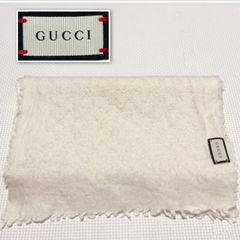 3G200 570603 マフラー GUCCI GUCCI グッチ ショール　フリンジ付き　グッチ マフラー ホワイト GUCCI GGロゴ （9568 ウール 小物