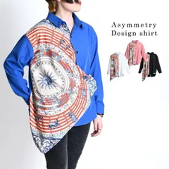 シャツ ブラウス 変形 アシンメトリー デザイン レディース 柄 無地 秋 冬 シャツブラウス 柄シャツ トップス 長袖  長袖シャツ 長袖ブラウス 柄ブラウス 総柄シャツ 大きいサイズ 個性的 オーバーサイズ レトロ アシメ 変形シャツ きれいめ