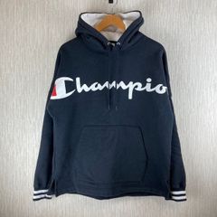 Champion チャンピオン パーカー スウェット デカロゴ ロゴ刺繍 古着 メンズ ブラック  Lサイズ ストリート アメカジ