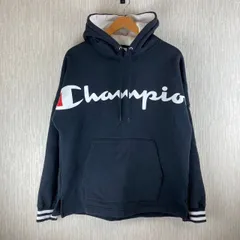 Champion チャンピオン パーカー スウェット デカロゴ ロゴ刺繍 古着 メンズ ブラック  Lサイズ ストリート アメカジ