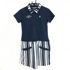 ★特価★【美品】ルコック 半袖ポロワンピース ネイビー×白 襟・スカートストライプ スカート裏地付  レディース M ゴルフウェア le coq sportif