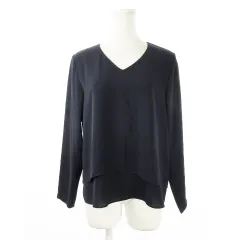 セオリーリュクス theory luxe ブラウス Vネック 長袖 レイヤード とろみ感 薄手 ストレッチ 通勤 ビジネス 38 紺 ネイビー /CK10