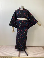 着物　ウール　紺　矢絣　燕　リサイクル着物　w-393のサムネイル