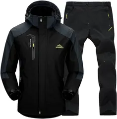 BENQUE(ベンケ) アウトドアジャケット 上下セット メンズ ウェア 登山服 マウンテンパーカー 多機能 防寒 防風 撥水(3.ブラック (速乾トレッキングパンツ),  L)