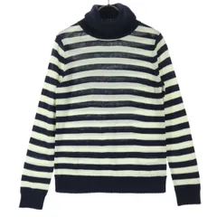 美品 green label relaxing グリーンレーベルリラクシング ボーダー柄 長袖 タートルネック ニット ネイビー系 ユナイテッドアローズ レディース 古着