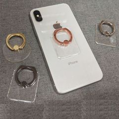 スマホリング ゴールド ブラック シルバー ピンクゴールド バンカーリング 透明 シンプル かわいい 韓国