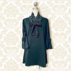 【新品セットアップ★コーディネートまとめ売り】リボン付きベルスリーブ.チュニック.カットソー&ラビットファー×ニット.リボンティペット★お出かけ クラシカル 上品  大人可愛い オフィスカジュアル