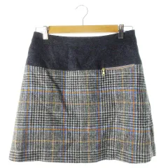 クミキョク 組曲 KUMIKYOKU スカート ツイード 台形 ミニ ウール 切替 チェック 千鳥 3 青 ブルー /CK24