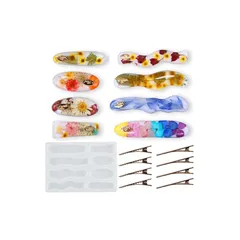 Evergarden シリコンモールド ヘアピン 【クリップ8個付き】ヘアクリップ ヘアアクセ アクセサリー パーツ イヤリング ピアス キーホルダー シリコン モールド キャンドル アロマストーン 石膏 手作り 樹脂 粘土 シリコン型 型 キット ハンド 0