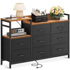 【数量限定】(ビンテージ＋ブラック 3段8杯 幅132×奥行30×高さ88cm) 安定感 転倒防止 箪笥 衣装ケース 引き出し付き 布製 リビング収納 衣類収納 引き出し 収納ケース タンス チェスト KKL