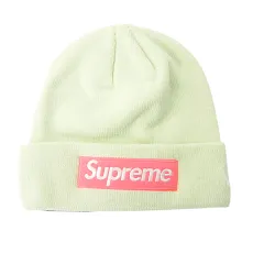 シュプリーム SUPREME × ニューエラ new era タグ付き 美品 box logo beanie ボックスロゴ ビーニー帽 ニット 薄黄緑 パステルライトグリーン ★AA★