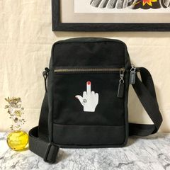 中指ミニショルダーバッグ オリジナルデザイン ブラック 内ポケット付き ハンドメイド メンズ レディース ポシェット ストリート
