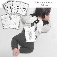 【はがきサイズ】ハガキ ダルメシアン モノトーン 月齢フォト マンスリーカード 赤ちゃん 命名書 お七夜 100日祝い