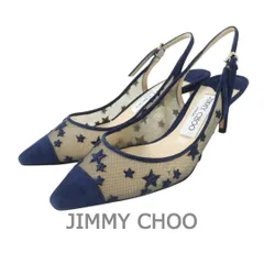 新品同様 JIMMY CHOO ジミーチュウ サイズ35 約22㎝ ERIN エリン 星 スター スエード×メッシュ ハイヒール ピンヒール ポインテッドトゥ スリングバック パンプス サンダル 紺 ネイビー レディース